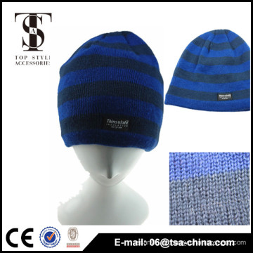 Blaue schwarze Farbe Streifen Design benutzerdefinierte Logo Männer Beanie